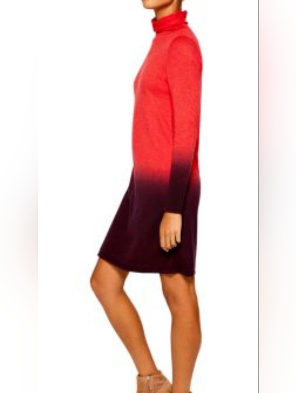 NIC+ZOE Red to Burgundy Turtleneck Long-Sleeve Shift Dress